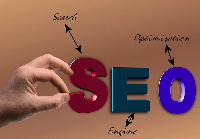 OnPage SEO services in Pakistan: Hand arranging 3D letters spelling SEO, with connecting arrows illustrating search and optimization.